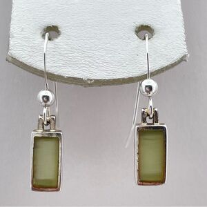 Cute 925 Sterling Silver Rectangular Green Inlay Dangle Earrings, Thailand